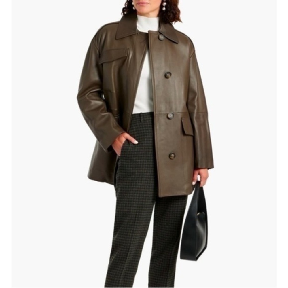 VINCE Lambskin Leather jacket in Taupe Size M